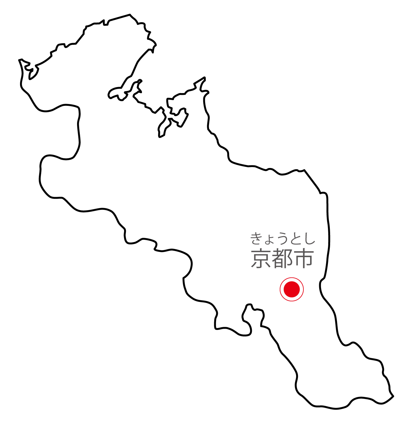 京都府無料フリーイラスト｜日本語・県庁所在地あり・ルビあり(白)