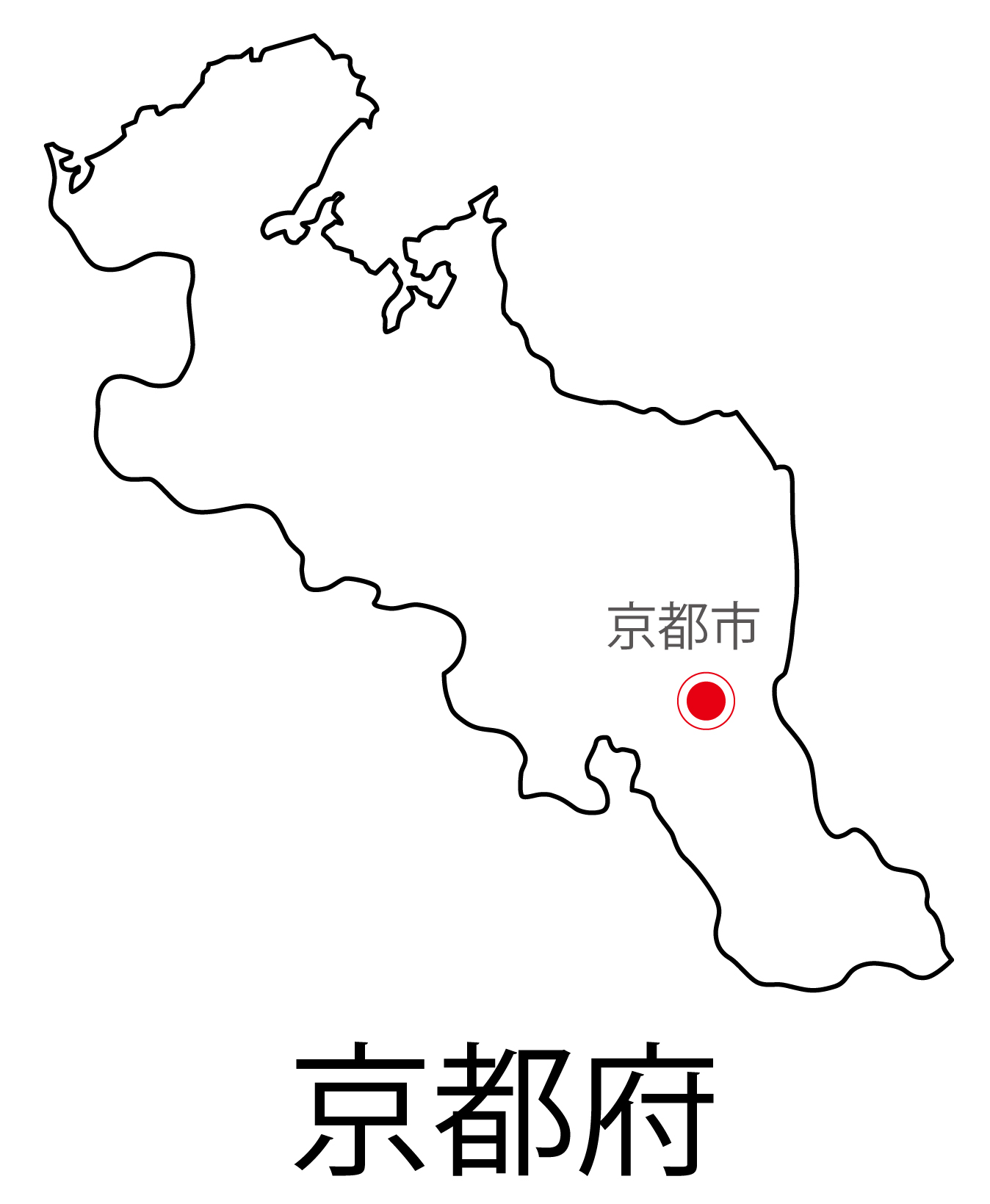 京都府無料フリーイラスト｜日本語・都道府県名あり・県庁所在地あり(白)
