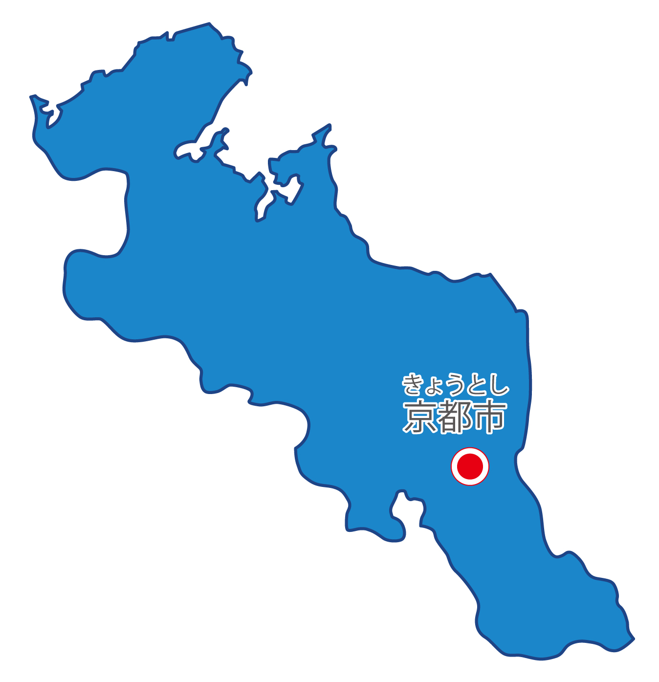 京都府無料フリーイラスト｜日本語・県庁所在地あり・ルビあり(青)