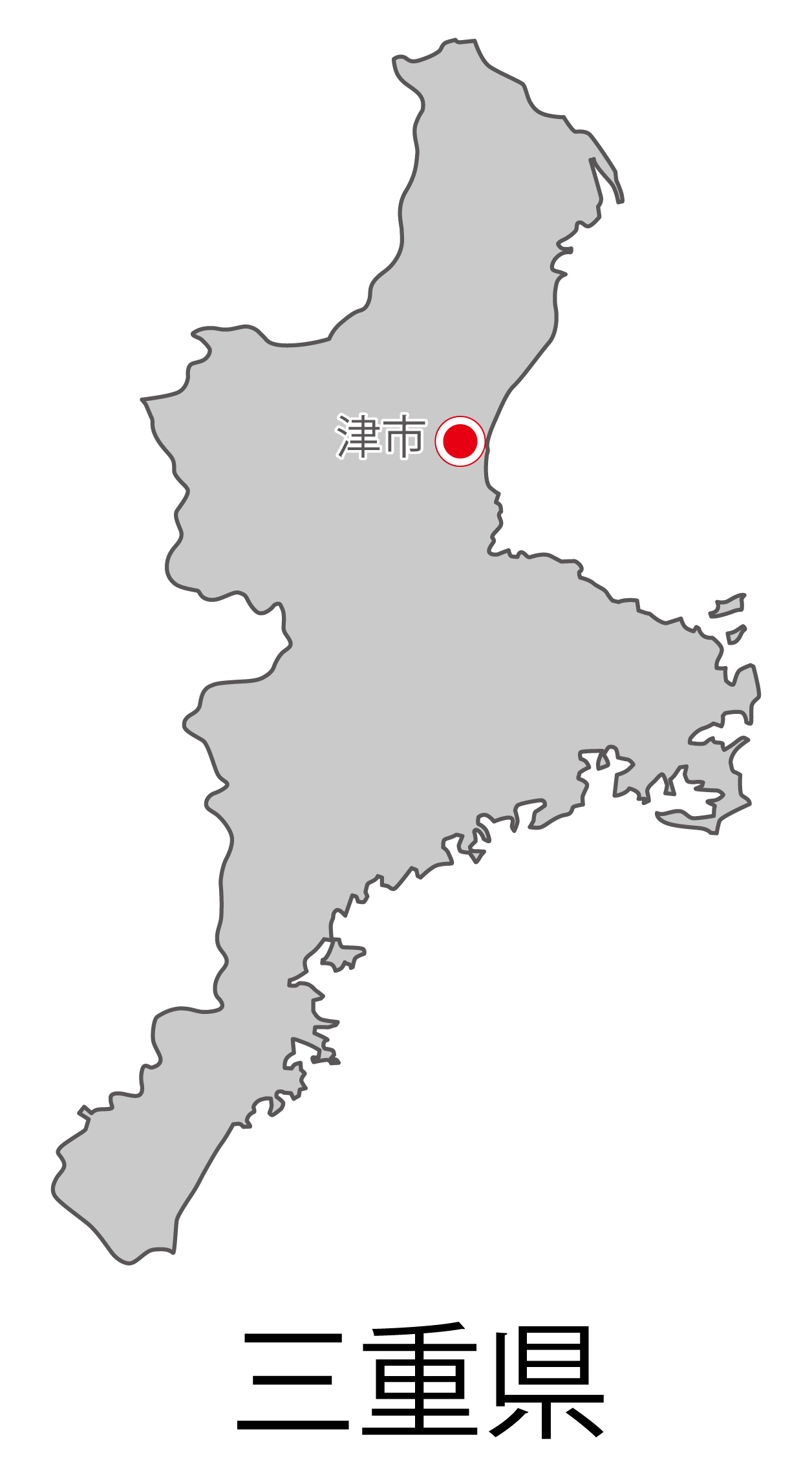 三重県無料フリーイラスト｜日本語・都道府県名あり・県庁所在地あり(グレー)
