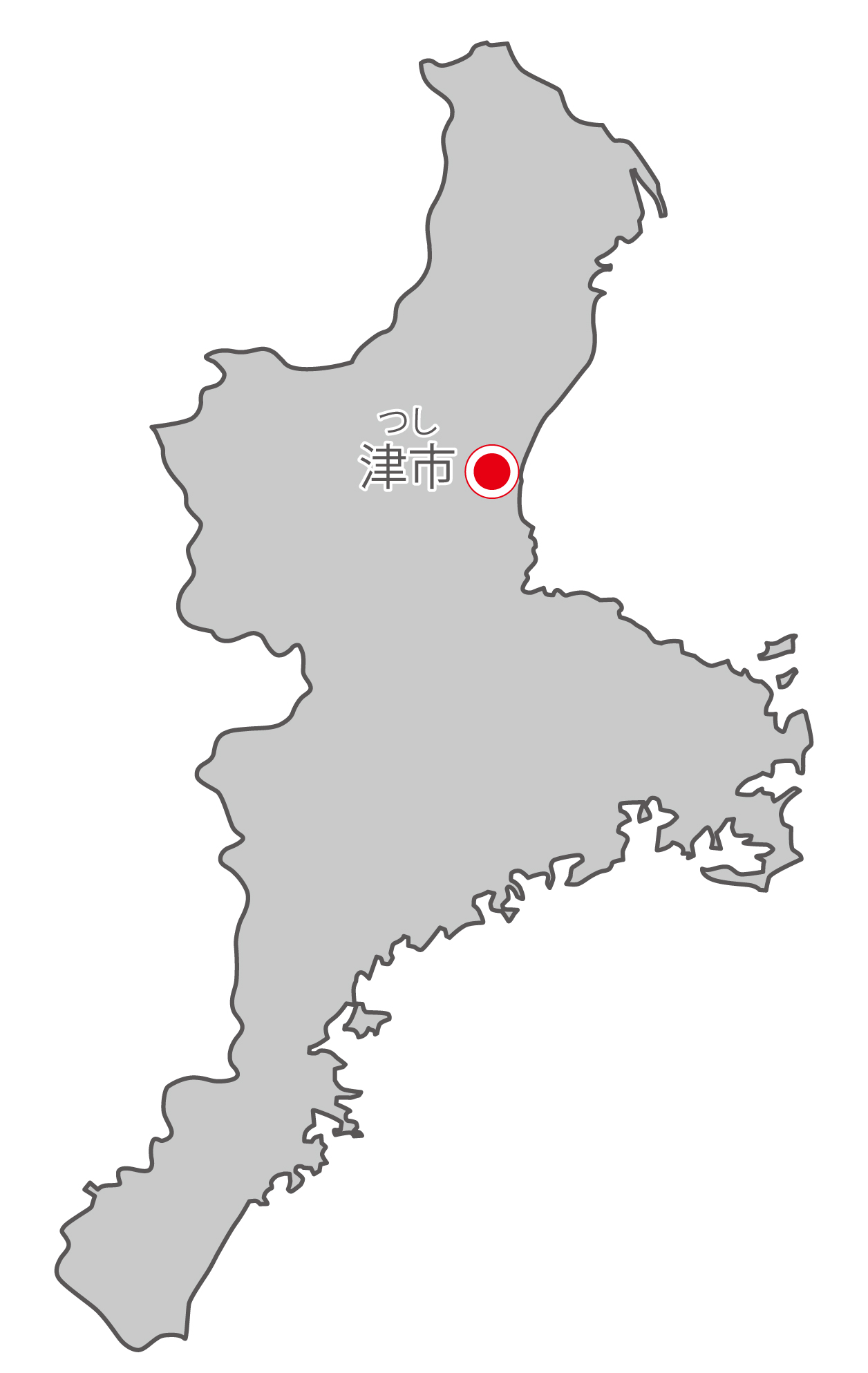 三重県無料フリーイラスト｜日本語・県庁所在地あり・ルビあり(グレー)