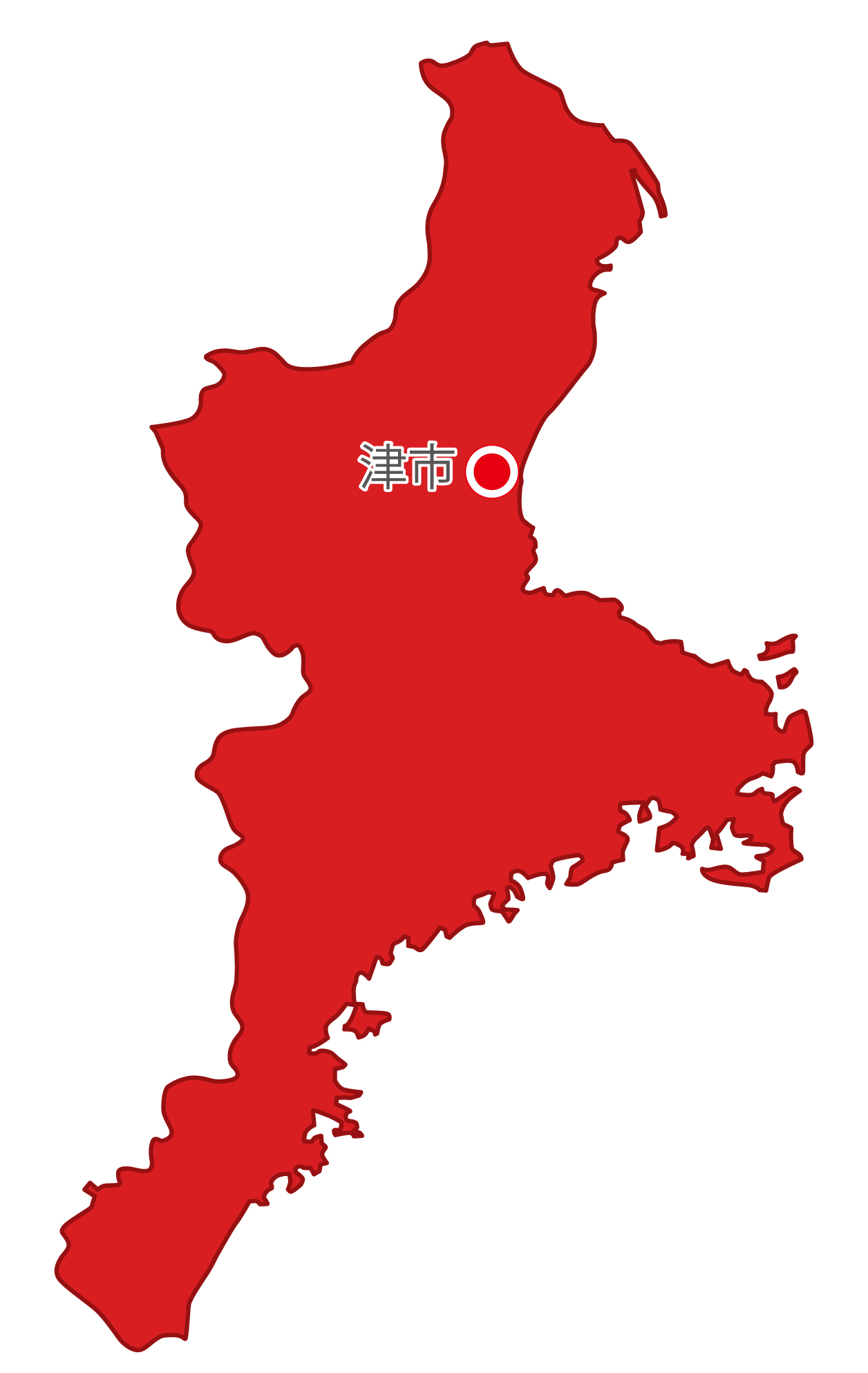 三重県無料フリーイラスト｜日本語・県庁所在地あり(赤)