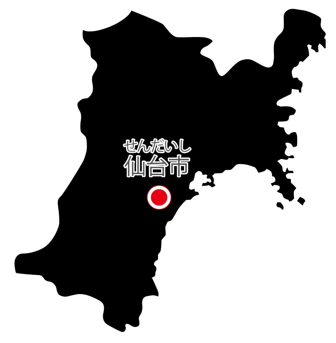 宮城県無料フリーイラスト｜日本語・県庁所在地あり・ルビあり(黒)