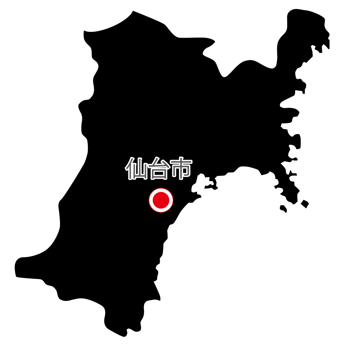 宮城県無料フリーイラスト｜日本語・県庁所在地あり(黒)