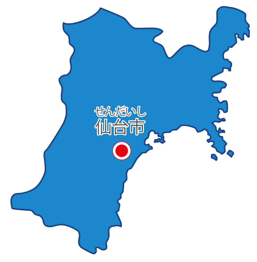 宮城県無料フリーイラスト｜日本語・県庁所在地あり・ルビあり(青)