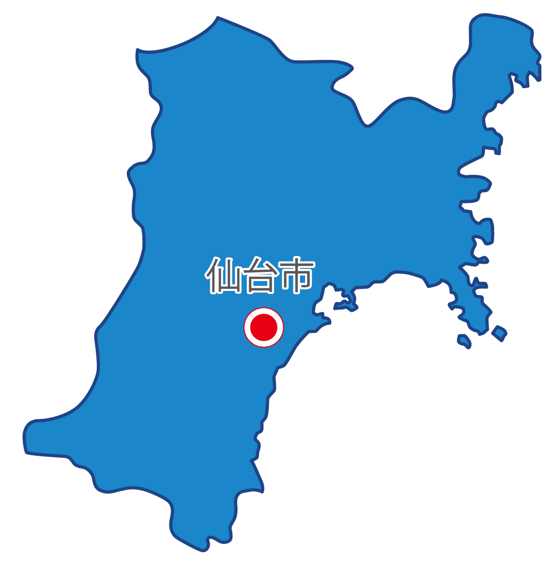 宮城県無料フリーイラスト｜日本語・県庁所在地あり(青)