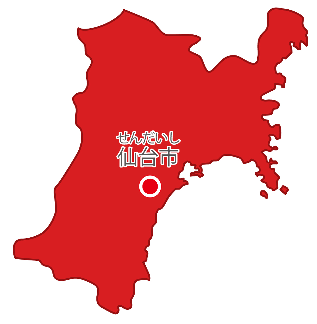 宮城県無料フリーイラスト｜日本語・県庁所在地あり・ルビあり(赤)