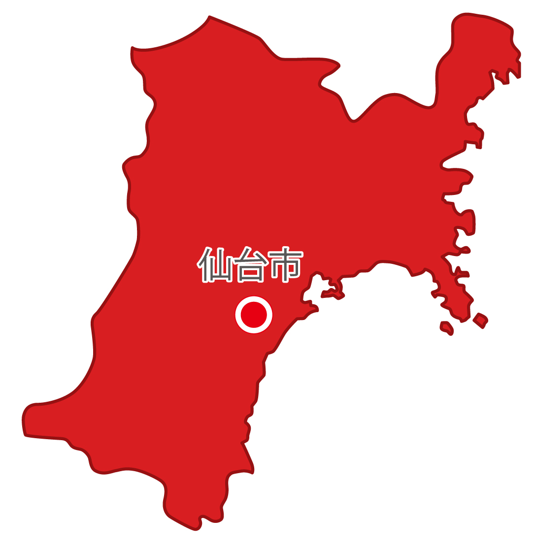 宮城県無料フリーイラスト｜日本語・県庁所在地あり(赤)
