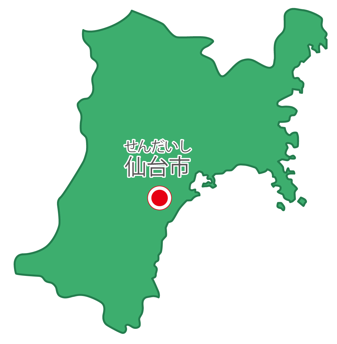 宮城県無料フリーイラスト｜日本語・県庁所在地あり・ルビあり(緑)