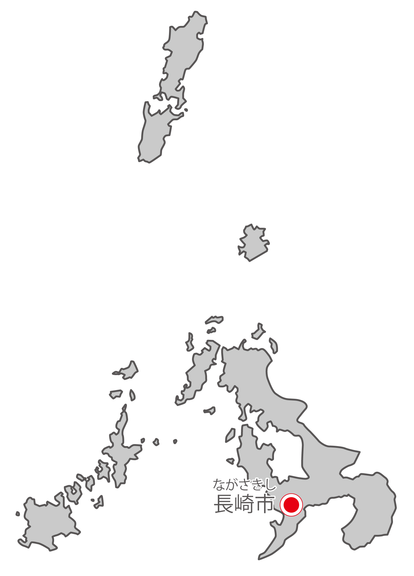 長崎県無料フリーイラスト｜日本語・県庁所在地あり・ルビあり(グレー)