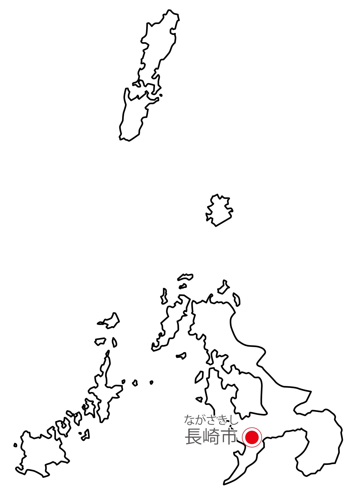 長崎県無料フリーイラスト｜日本語・県庁所在地あり・ルビあり(白)
