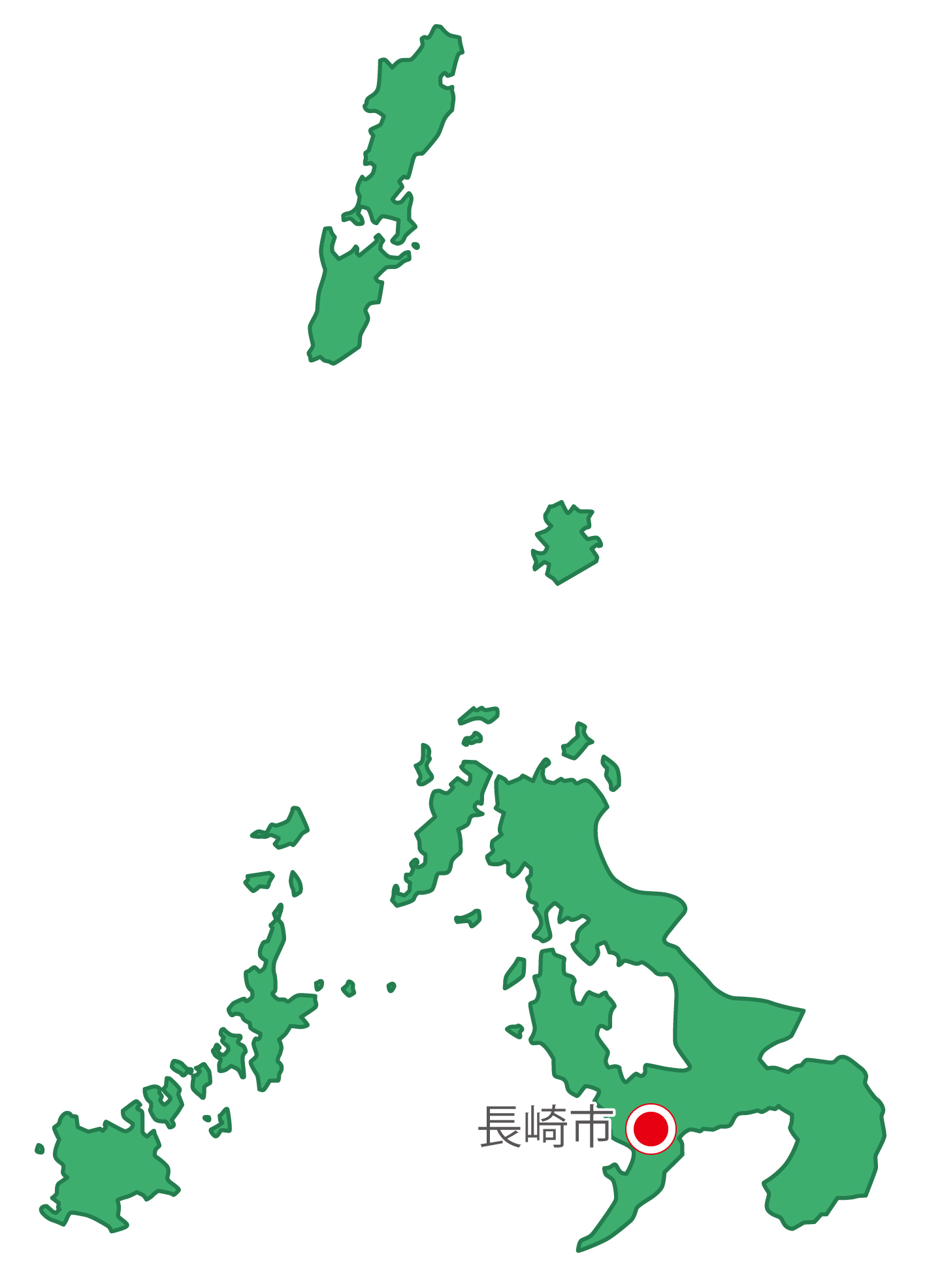 長崎県無料フリーイラスト｜日本語・県庁所在地あり(緑)