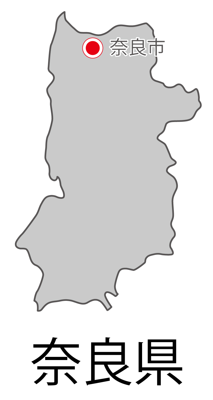 奈良県無料フリーイラスト｜日本語・都道府県名あり・県庁所在地あり(グレー)