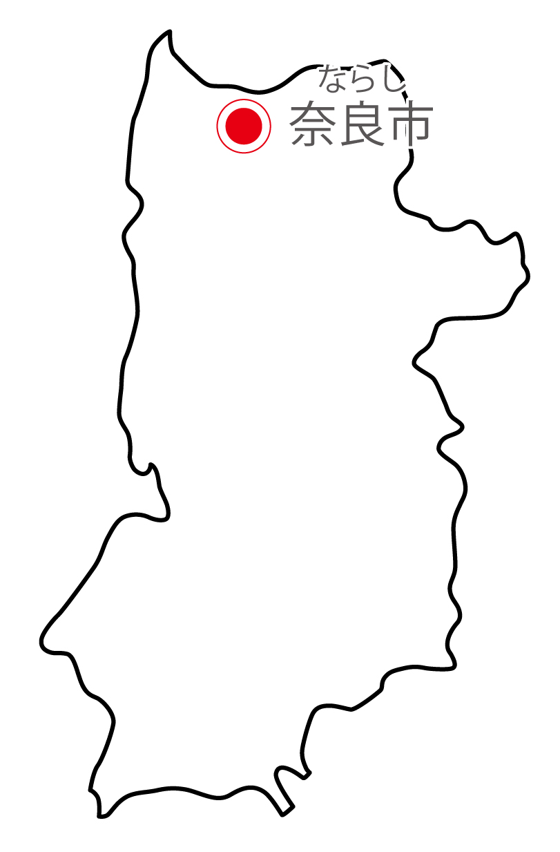 奈良県無料フリーイラスト｜日本語・県庁所在地あり・ルビあり(白)