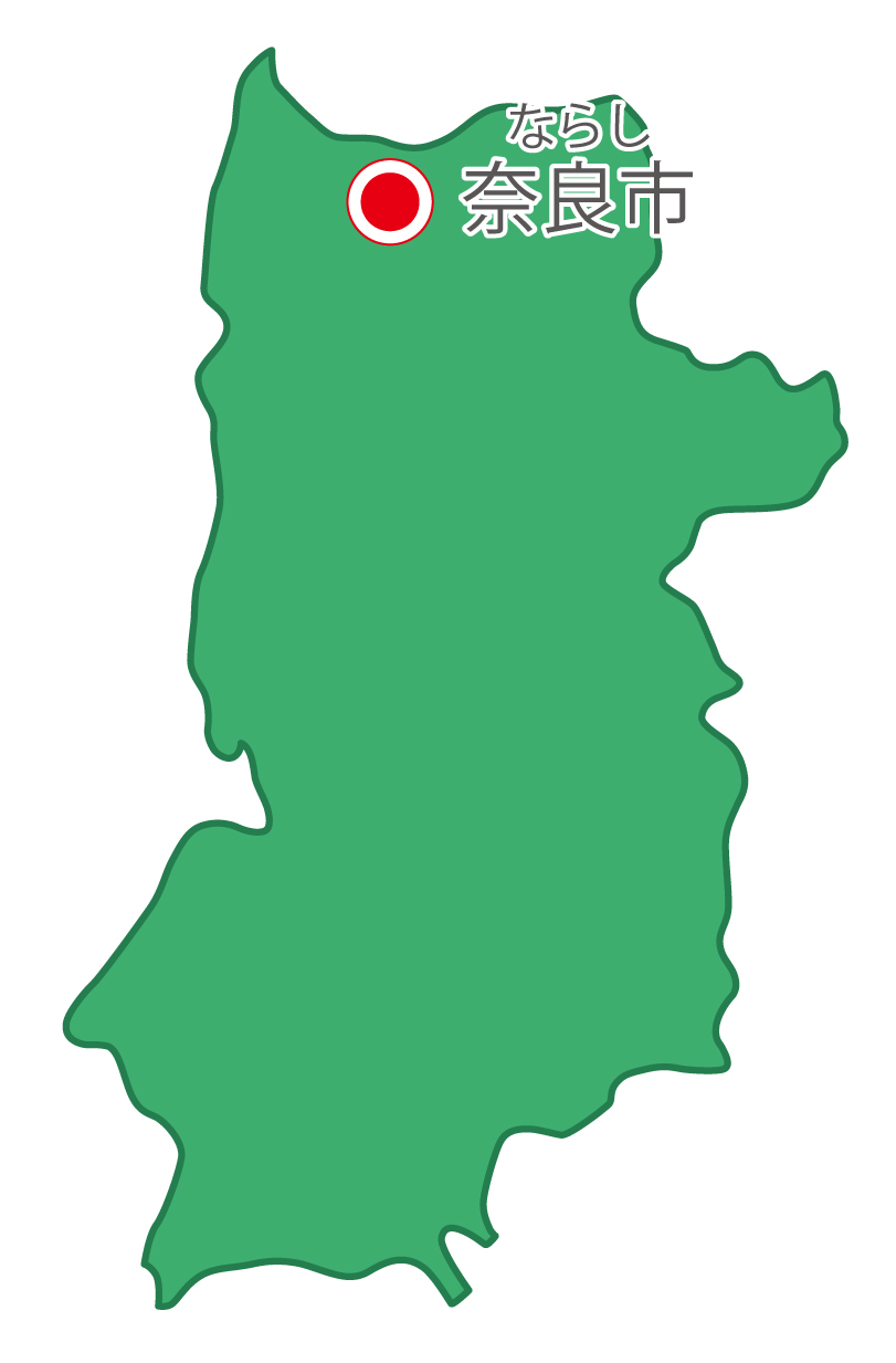 奈良県無料フリーイラスト｜日本語・県庁所在地あり・ルビあり(緑)