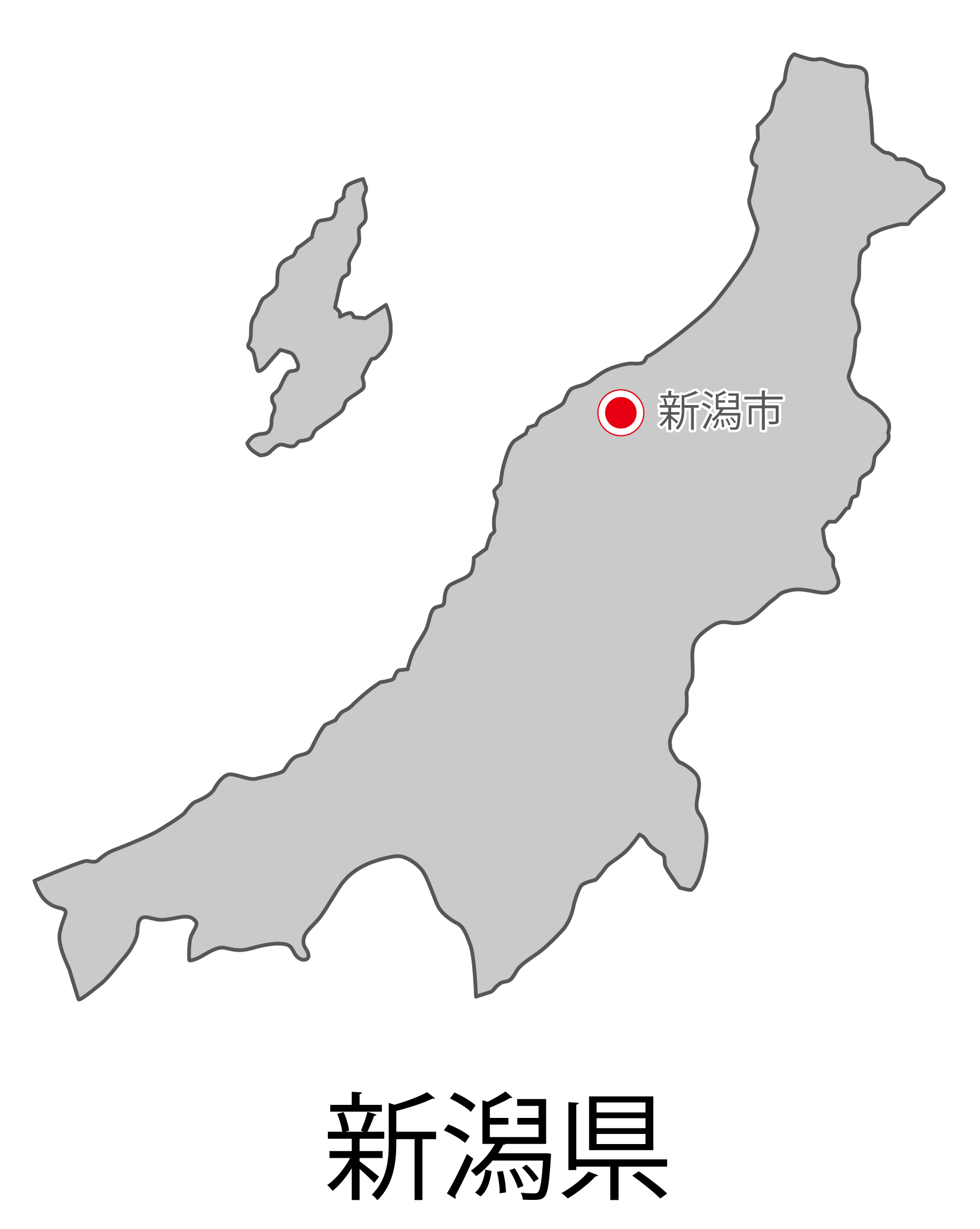 新潟県無料フリーイラスト｜日本語・都道府県名あり・県庁所在地あり(グレー)