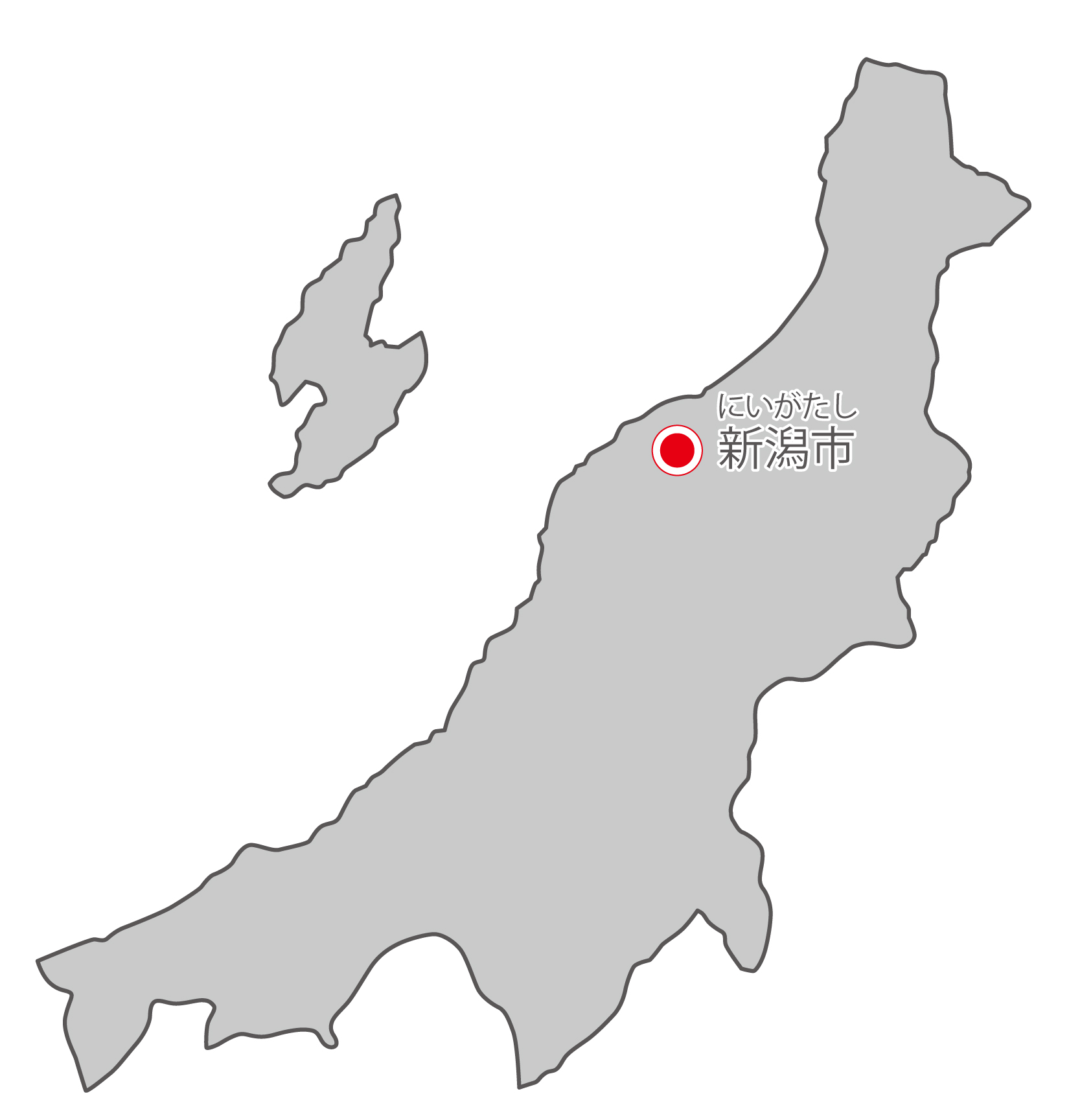 新潟県無料フリーイラスト｜日本語・県庁所在地あり・ルビあり(グレー)