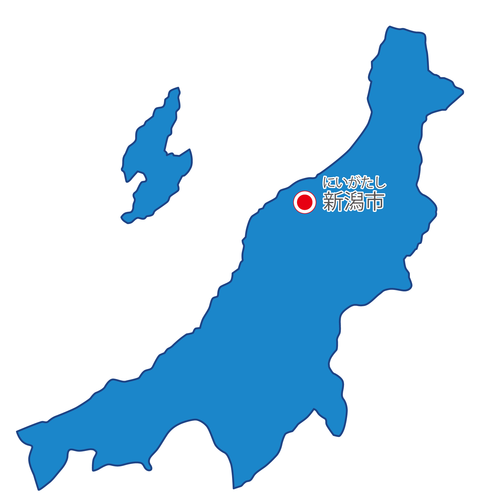 新潟県無料フリーイラスト｜日本語・県庁所在地あり・ルビあり(青)