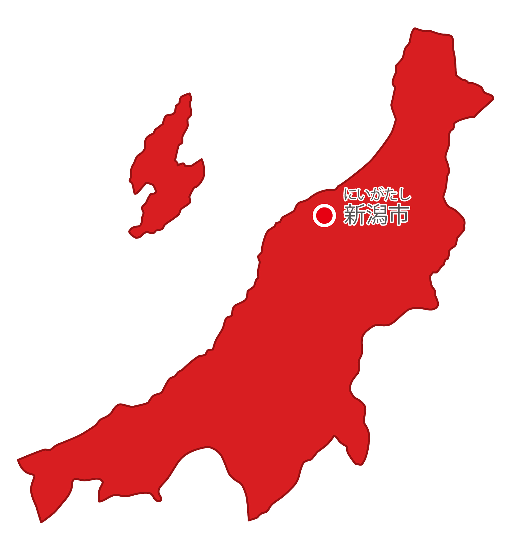 新潟県無料フリーイラスト｜日本語・県庁所在地あり・ルビあり(赤)