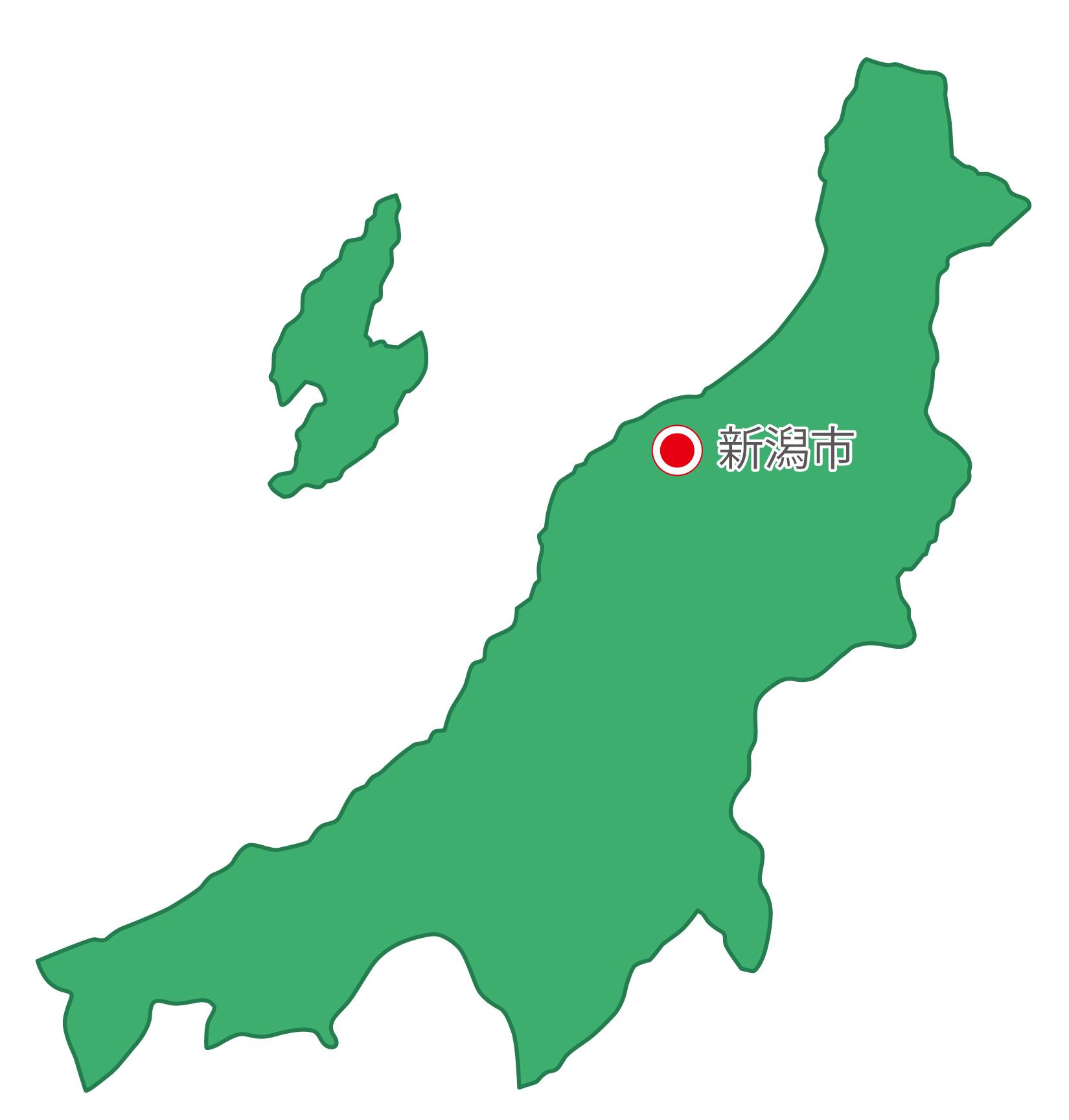 新潟県無料フリーイラスト｜日本語・県庁所在地あり(緑)