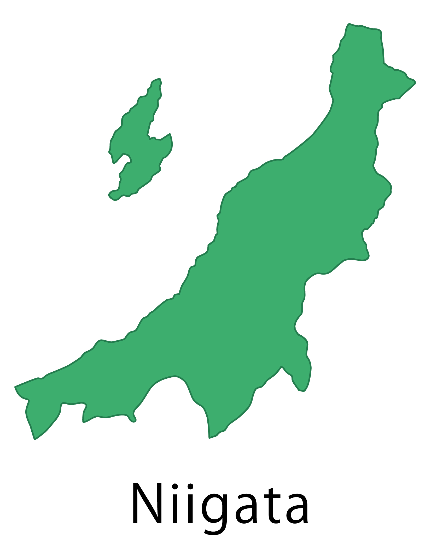 新潟県無料フリーイラスト｜英語・都道府県名あり(緑)