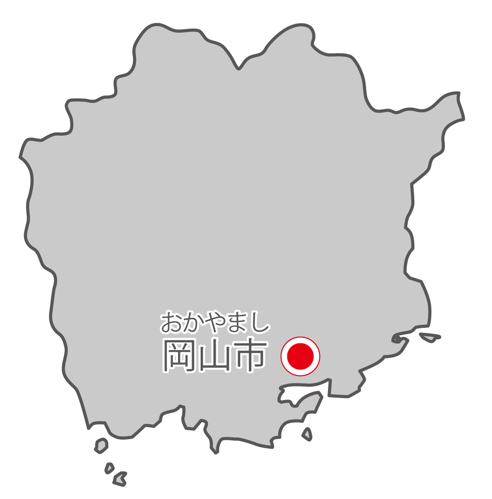 岡山県無料フリーイラスト｜日本語・県庁所在地あり・ルビあり(グレー)