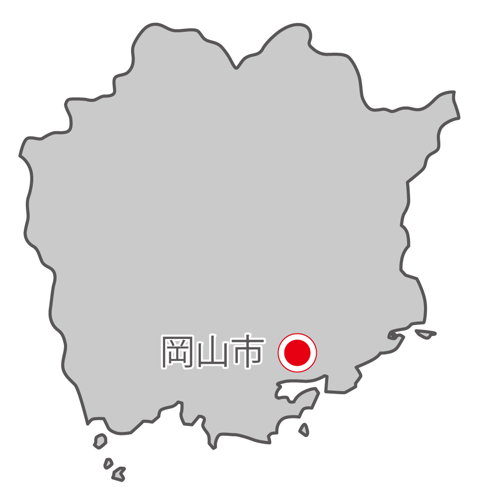 岡山県無料フリーイラスト｜日本語・県庁所在地あり(グレー)