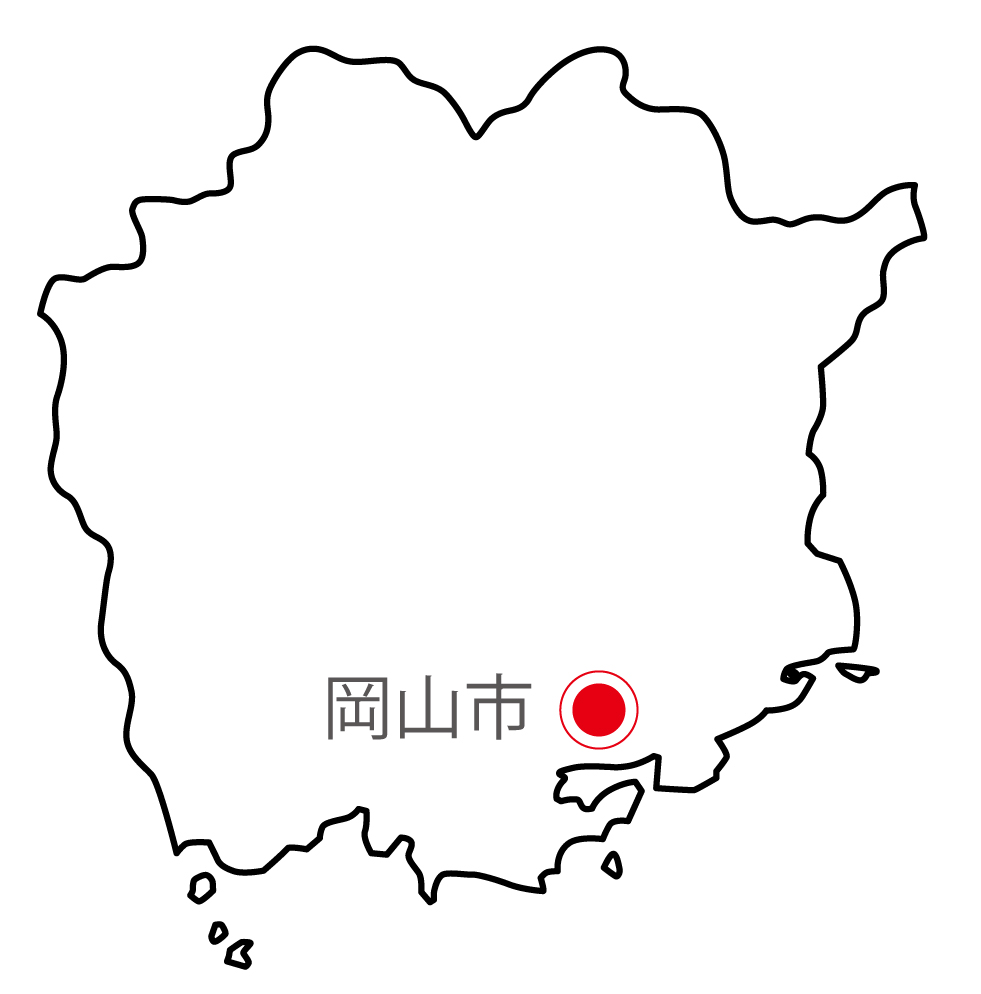 岡山県無料フリーイラスト｜日本語・県庁所在地あり(白)