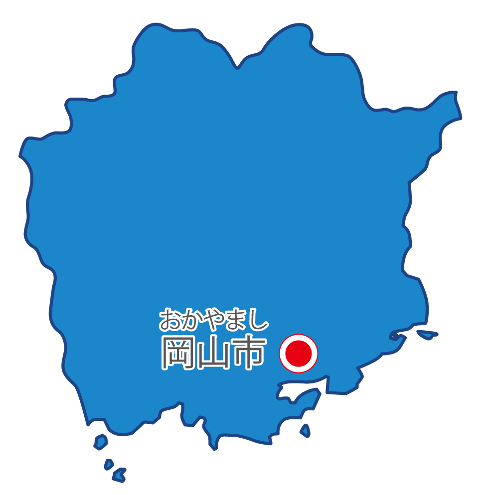 岡山県無料フリーイラスト｜日本語・県庁所在地あり・ルビあり(青)