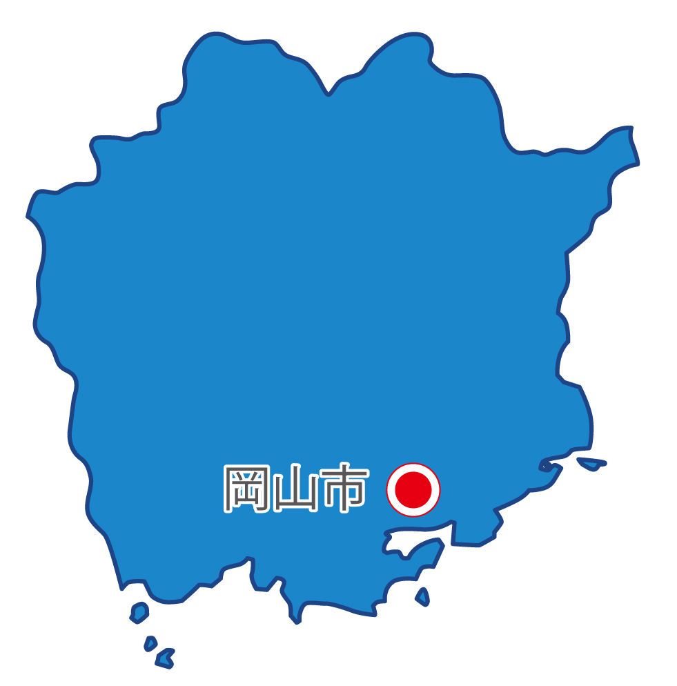 岡山県無料フリーイラスト｜日本語・県庁所在地あり(青)