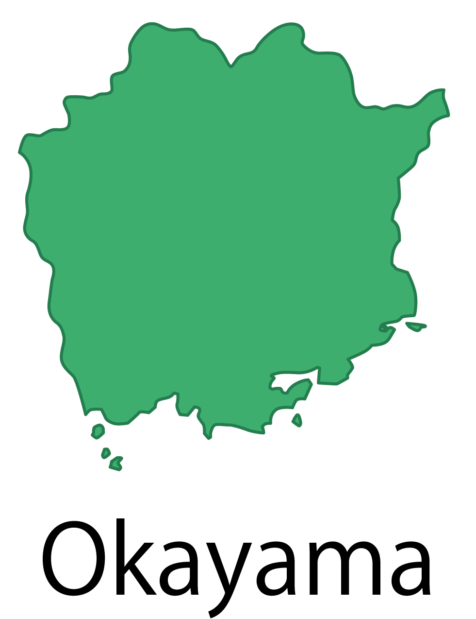 岡山県無料フリーイラスト｜英語・都道府県名あり(緑)