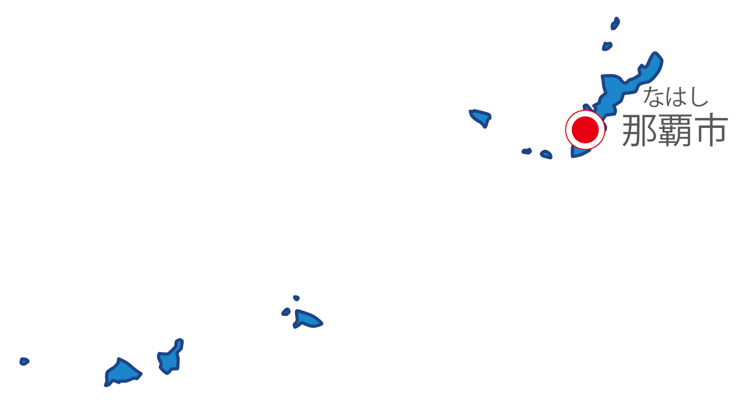 沖縄県無料フリーイラスト｜日本語・県庁所在地あり・ルビあり(青)