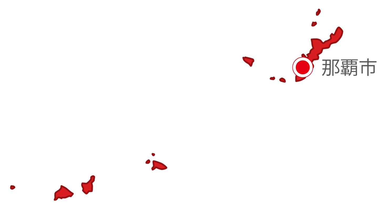 沖縄県無料フリーイラスト｜日本語・県庁所在地あり(赤)