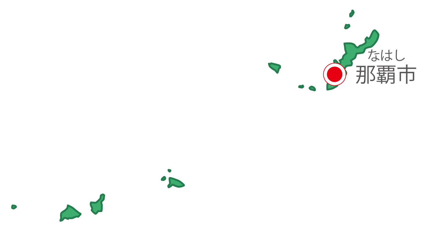 沖縄県無料フリーイラスト｜日本語・県庁所在地あり・ルビあり(緑)