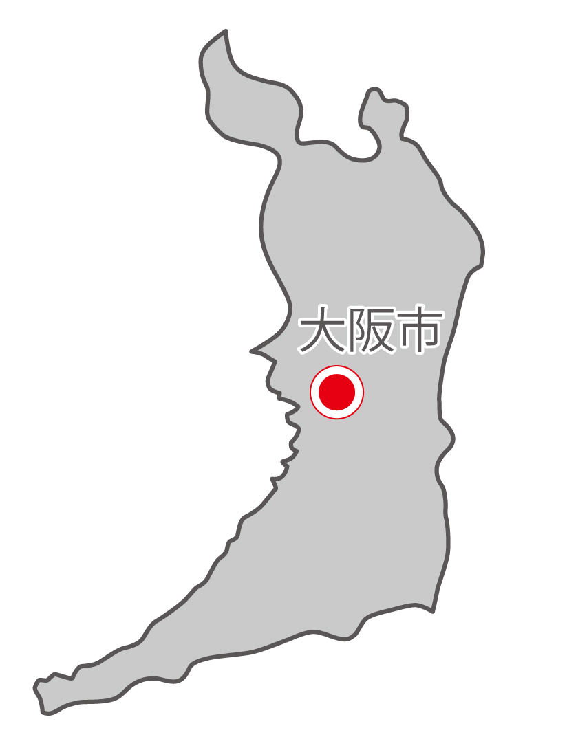大阪府無料フリーイラスト｜日本語・県庁所在地あり(グレー)