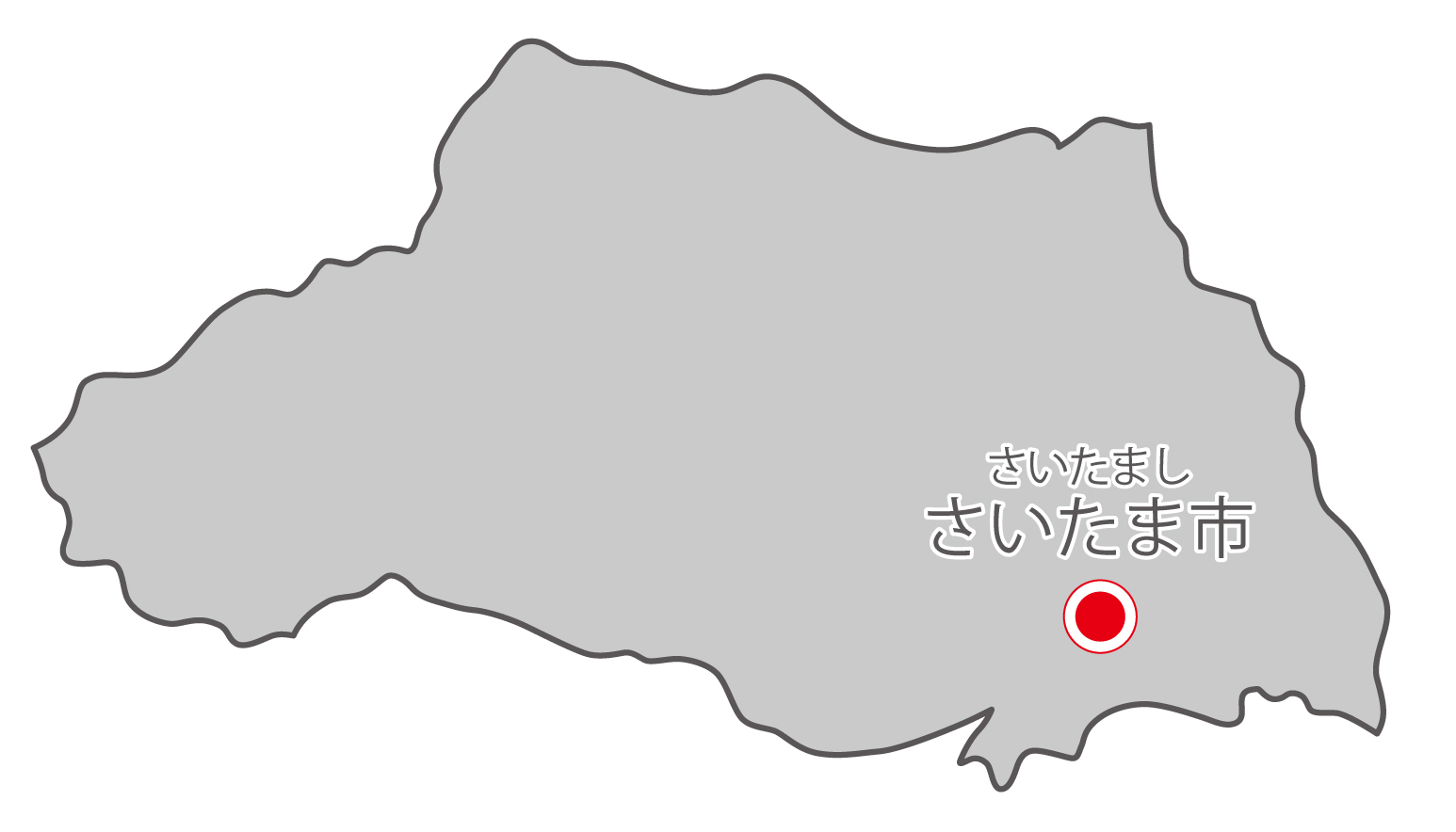 埼玉県無料フリーイラスト｜日本語・県庁所在地あり・ルビあり(グレー)