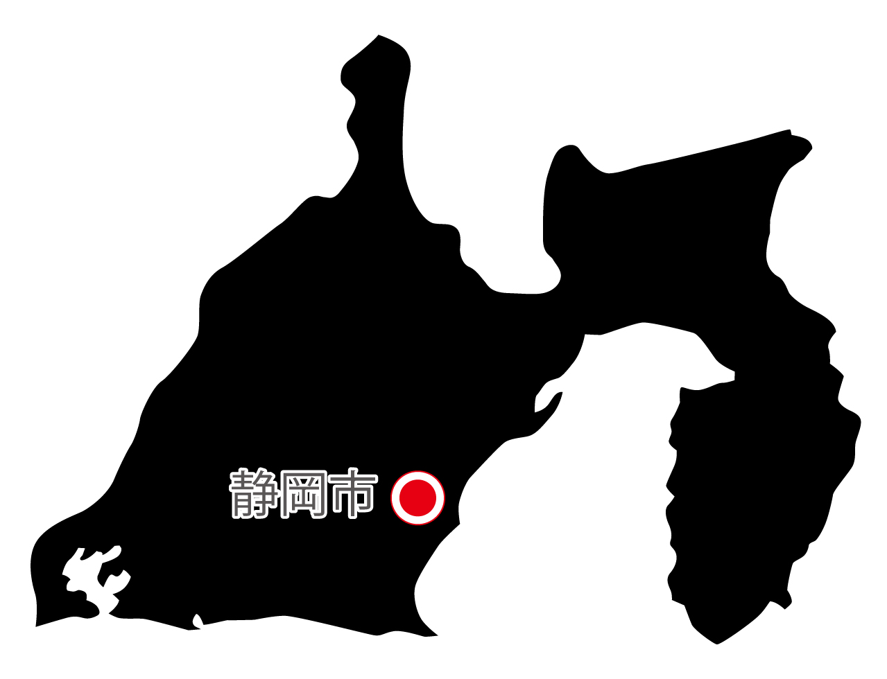 静岡県無料フリーイラスト｜日本語・県庁所在地あり(黒)