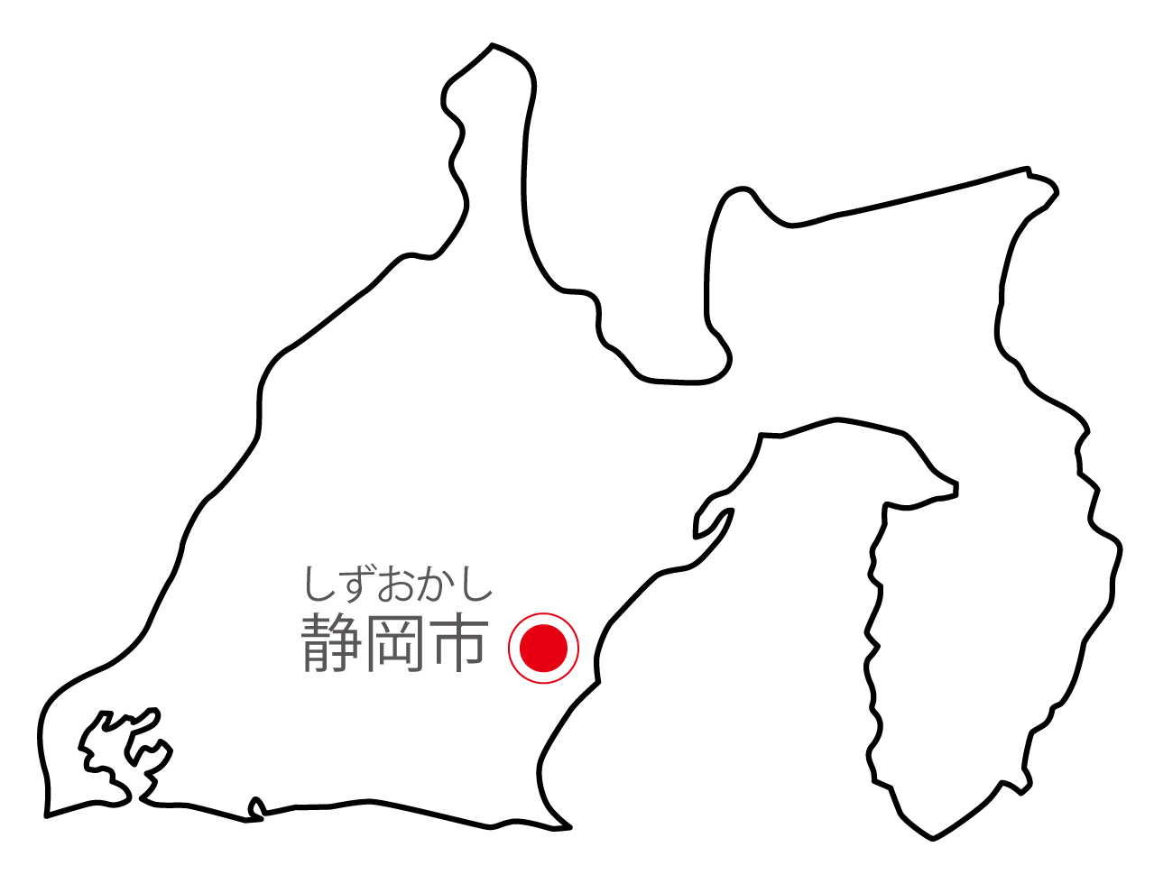 静岡県無料フリーイラスト｜日本語・県庁所在地あり・ルビあり(白)