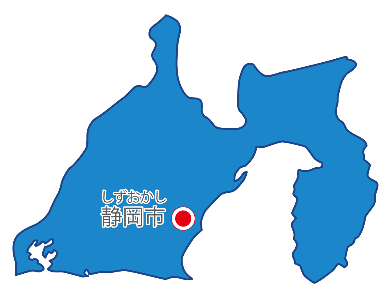 静岡県無料フリーイラスト｜日本語・県庁所在地あり・ルビあり(青)