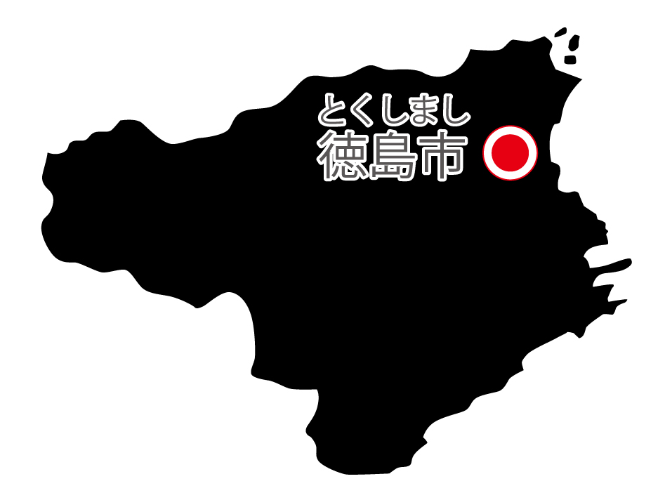 徳島県無料フリーイラスト｜日本語・県庁所在地あり・ルビあり(黒)