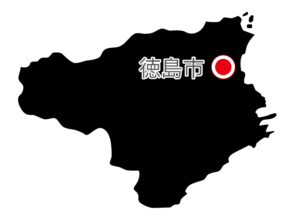 徳島県無料フリーイラスト｜日本語・県庁所在地あり(黒)