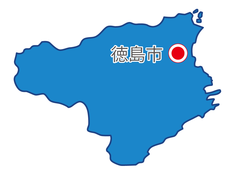 徳島県無料フリーイラスト｜日本語・県庁所在地あり(青)