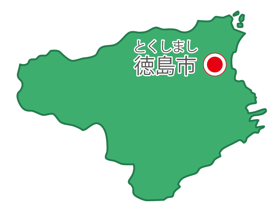 徳島県無料フリーイラスト｜日本語・県庁所在地あり・ルビあり(緑)