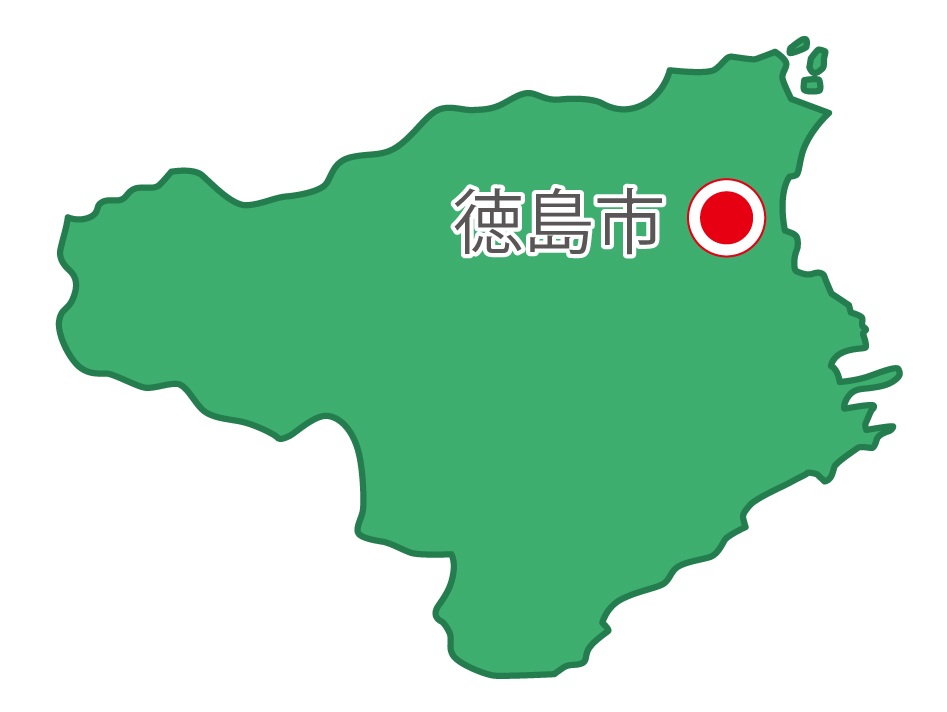 徳島県無料フリーイラスト｜日本語・県庁所在地あり(緑)