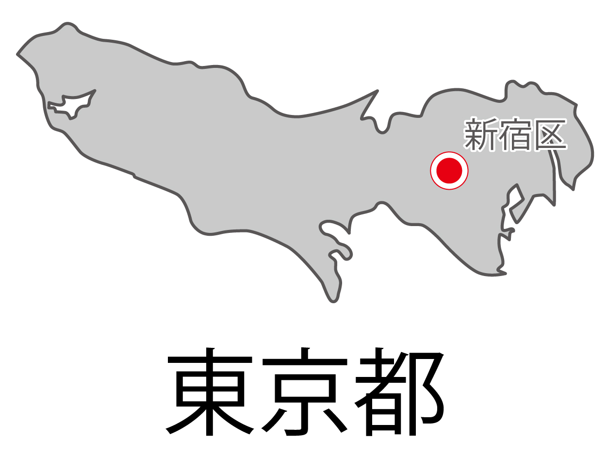 東京都無料フリーイラスト｜日本語・都道府県名あり・県庁所在地あり(グレー)