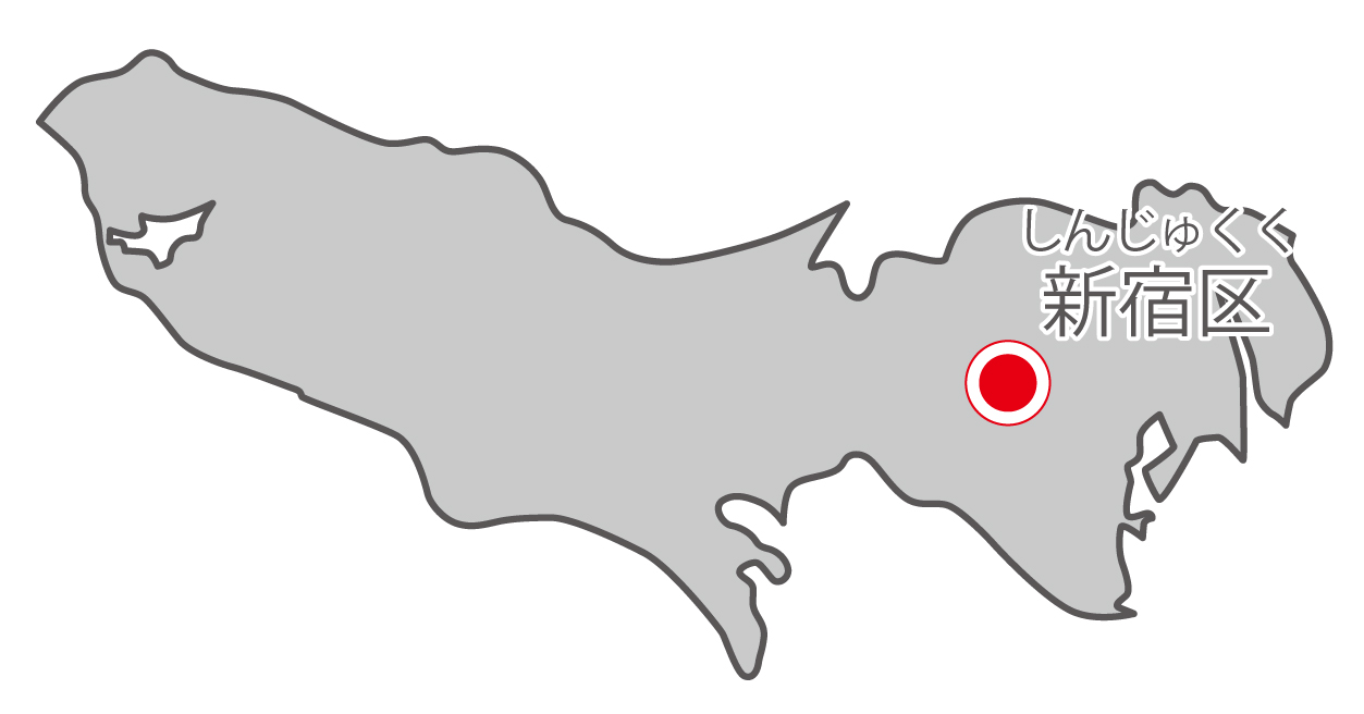 東京都無料フリーイラスト｜日本語・県庁所在地あり・ルビあり(グレー)