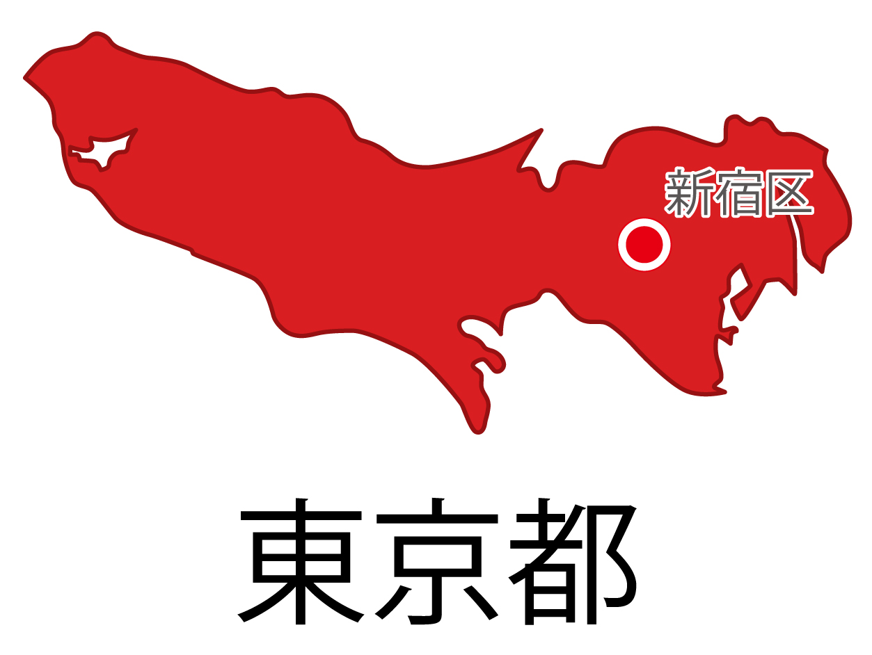 東京都無料フリーイラスト｜日本語・都道府県名あり・県庁所在地あり(赤)
