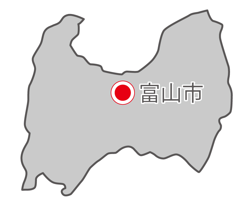 富山県無料フリーイラスト｜日本語・県庁所在地あり(グレー)