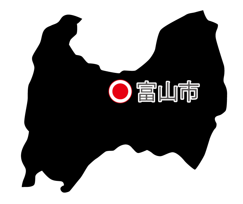 富山県無料フリーイラスト｜日本語・県庁所在地あり(黒)