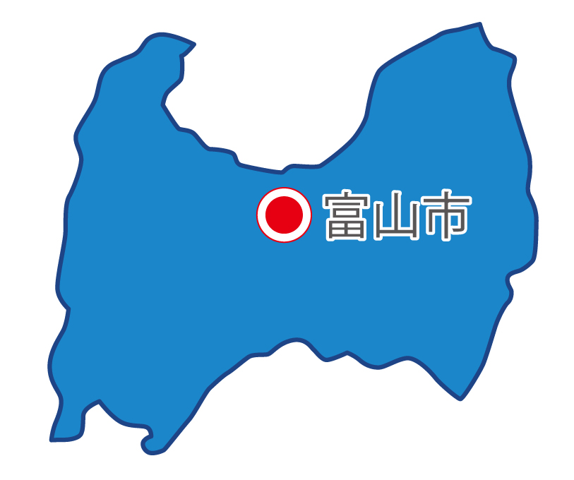 富山県無料フリーイラスト｜日本語・県庁所在地あり(青)